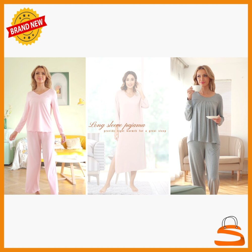 Soft Bamboo Viscose Pajama Set, Long Sleeve Crew Neck with Joggers, X-Large - Picture 7 of 7